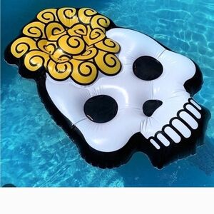Amika 5 Ft Sugar Skull Pool Float with Yellow Swirls